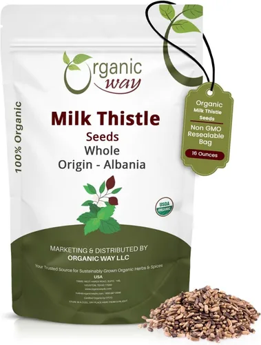 Vista 10 de Organic Way Semillas enteras de cardo mariano (Silybum marianum) - Té Herabl Cosecha silvestre europea, certificado orgánico y kosher, vegano, sin