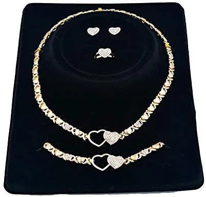 Vista 4 de Giffor Juego de joyas con relleno de oro de 14 quilates para mujer aretes con pulseras regalos Metal
