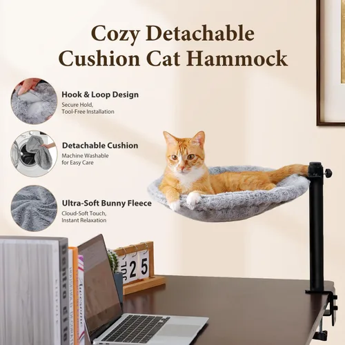 Vista 6 de PAWZ Road Hamaca para cama de escritorio para gatos con rotación de 360° y Gris
