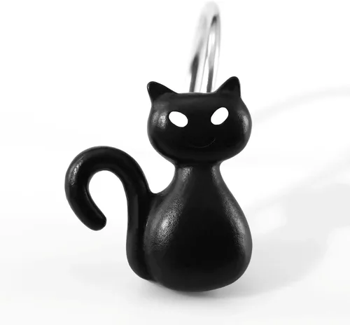 Vista 10 de Ganchos espeluznantes para cortina de ducha de Halloween: anillos Bate negro