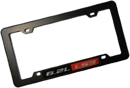 Vista 2 de ERPART - Marco de placa de matrícula negro con emblema de motor LS3 de 6.2 L, placa de identificación de aluminio compatible con GM General Motors