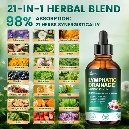 Vista 3 de 21-in-1 Lymphatic Drainage Supplements Drops, Immune & Lymph System Support Liposome Technology, Increase Absorption Rate with Echinacea