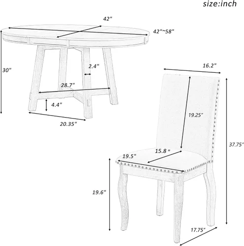 Vista 7 de Harper & Bright Designs Juego de mesa de comedor redonda extensible de 5 piezas y sillas tapizadas con estante para comedor familiar