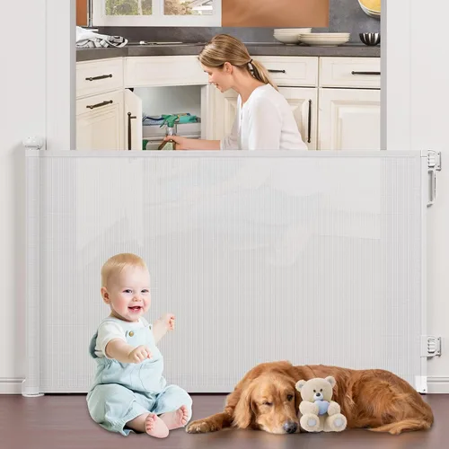 Vista 11 de Puertas de bebé retráctiles sin perforación, PRObebi puerta retráctil para perros para la casa, se extiende a 54" de ancho, 33" de alto, puertas