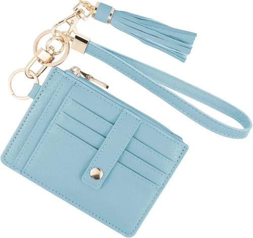 Vista 31 de KNGITRYI Billeteras pequeñas de pulsera para mujer RFID para tarjetas de crédito, cartera con llavero, cartera para tarjetas de crédito