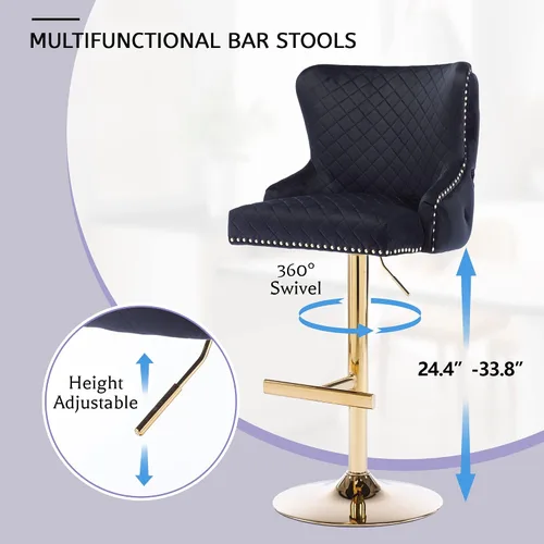 Vista 7 de KCC Taburetes de bar modernos de altura de mostrador, silla giratoria ajustable con respaldo alto copetudo, base cromada, anillo de cabeza de león