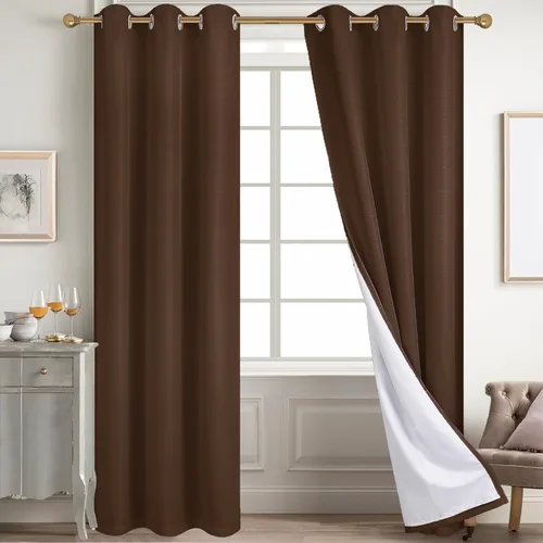 Vista 25 de Diraysid Cortinas 100% opacas de lino beige para dormitorio, con ojales, aislamiento térmico, cortinas de oscurecimiento de habitación