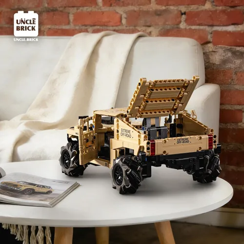 Vista 5 de UNCLE BRICK Kit de construcción de coche técnico blindado Hummer a control remoto 4WD, vehículo de rueda mecánica de control remoto de conducción
