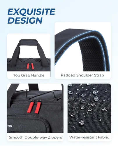 Vista 7 de BAGSMART Sports - Bolsa de viaje para gimnasio, bolsa de lona impermeable para hombres y mujeres, bolsa de entrenamiento de fin de semana, Negro