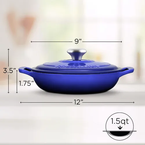 Vista 2 de ROSSALLINI Brasera de Hierro Fundido Esmaltada Signature, Olla de Servir Antiadherente con Tapa de Cierre Hermético para Asado Perfecto, Horneado