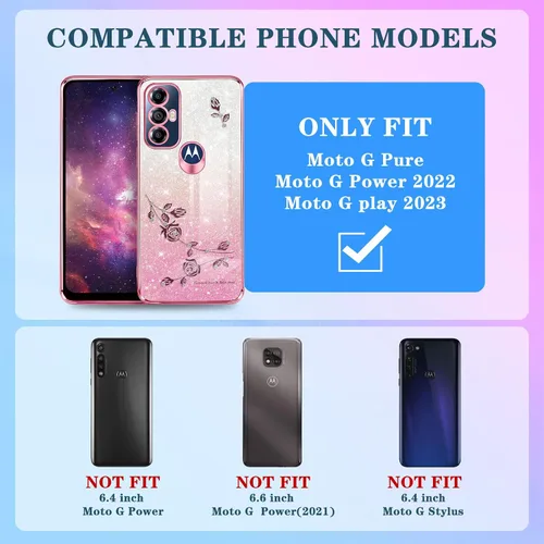 Vista 2 de Likiyami Funda 3 en 1 para Motorola Moto G Play 2023, Moto G Pure, Moto G Power 2022 – Funda femenina con purpurina para mujeres y niñas, bonito