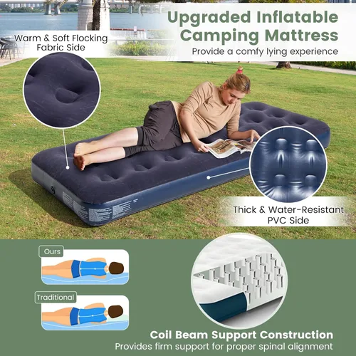 Vista 5 de Goplus Catre de Tienda de Campaña, Cama Plegable 5 en 1 con Colchón de Aire, Almohada, Saco de Dormir, Refugio de Tienda Elevado Impermeable, Catre