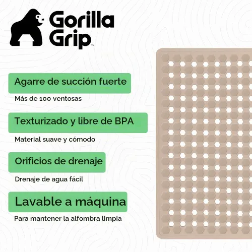 Vista 2 de GORILLA GRIP - Alfombrilla patentada cuadrada para cabina de ducha, alfombrillas pequeñas para el piso de la bañera para duchas de pie, ventosas