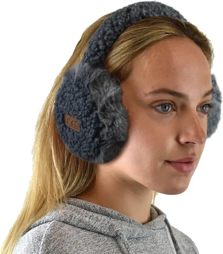Vista 14 de C.C - Lindas orejeras con diadema ajustable para invierno, calentador de orejas suave Rombos azul marino