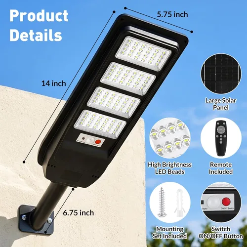 Vista 6 de Solar Street Lights Outdoor Waterproof, 4-Pack LED Flood Lights with Motion Sensor, 6500K 18000LM Dusk to Dawn Solar Light Outside, Solar-Powered