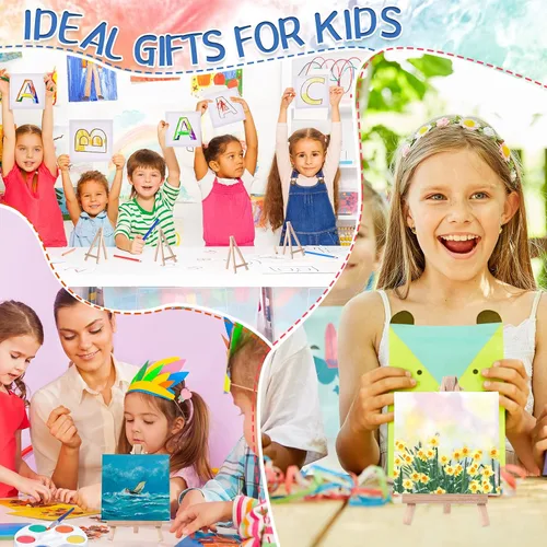 Vista 6 de Crtiin Mini juego de pintura de acuarela, regalos de 4 x 4 pulgadas, pequeños kits de pintura en lienzo con pinturas de caballete, pincel, fiesta