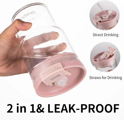 Vista 5 de Vasos de café helado con tapas y popotes, aptos para portavasos de automóvil, vasos portátiles a prueba de fugas para cerveza fría, jugo y batido