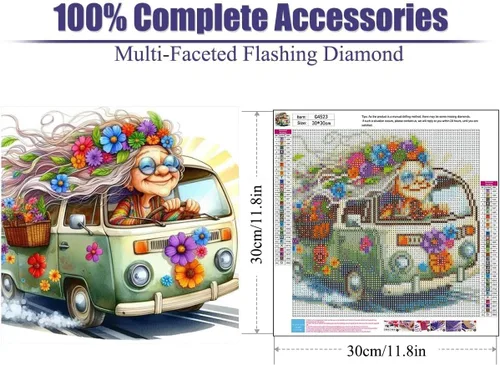 Vista 2 de FQOVKYN Kits de Pintura de Diamantes de Dibujos Animados para Adultos, Kits de Arte de Diamantes de Coche Floral para Adultos Principiantes, Kits