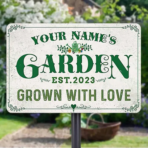 Vista 17 de Letreros de metal personalizados con nombre hechos en Estados Unidos, letrero de jardín vintage personalizado, impermeable, vintage, impresión