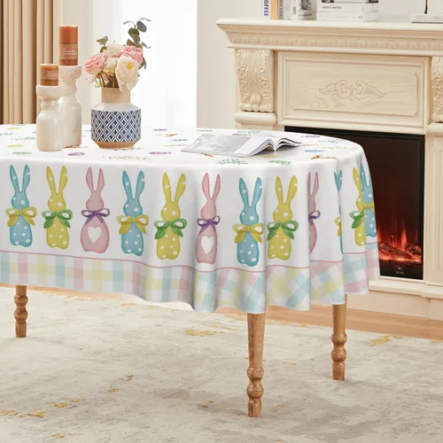 Vista 9 de Horaldaily Mantel de Pascua rectangular de 52 x 70 pulgadas, diseño de zanahorias de primavera, conejo, funda de mesa lavable para decoración