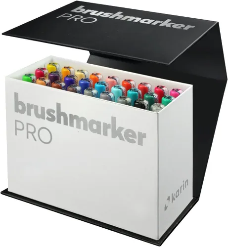 Vista 4 de Karin Brushmarker Pro - Juego de 27 rotuladores de punta de pincel en caja pequeña, mezclables, a base de agua, marcadores de pincel de grado