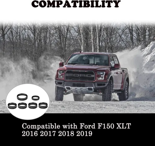 Vista 4 de Cubierta de aluminio para interruptor de aire acondicionado, perilla de consola central compatible con Ford F150 XLT, accesorios 2015-2019, 6 Negro