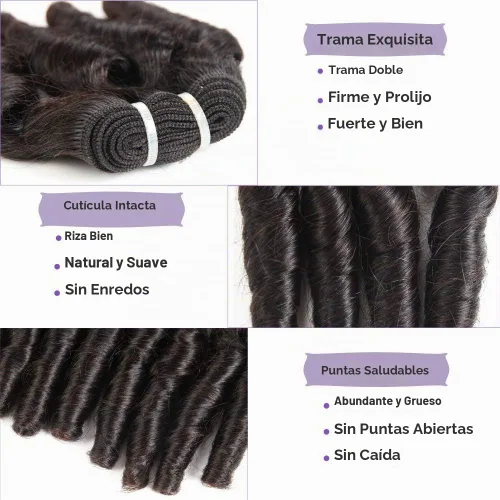 Vista 4 de Molefi Extensiones de cabello humano brasileño Funmi rizado, 4 paquetes de extensiones de cabello humano negro, extensiones de cabello corto rizado