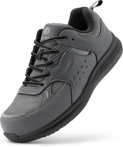 Vista 7 de FitVille Zapatos de punta de acero extra anchos para hombres, zapatos de trabajo con punta compuesta para hombres, resistentes al agua