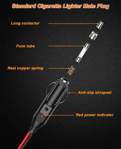Vista 3 de 12AWG Cable de Cargador de Encendedor de Cigarrillos Resistente, Cable Adaptador de Encendedor de Cigarrillos Macho de 3.3FT con Luz LED y Caja