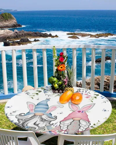 Vista 32 de Mantel ajustado para mesa redonda, mantel de otoño con hojas de otoño y calabaza de Acción de Gracias con borde elástico, mantel impermeable de Beige