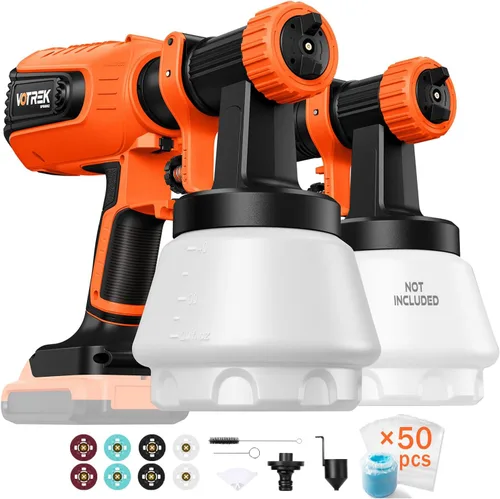 Vista 11 de Pulverizador de pintura con 50 revestimientos desechables para vasos y repuesto de doble pistola, pulverizador eléctrico HVLP para pintura de casas