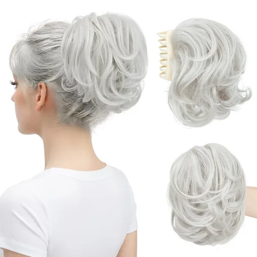 Vista 21 de Pinza de pelo con clip de garra, moño corto, pieza de cabello de moño desordenado, extensiones de cabello flexibles, ramificación de cabello