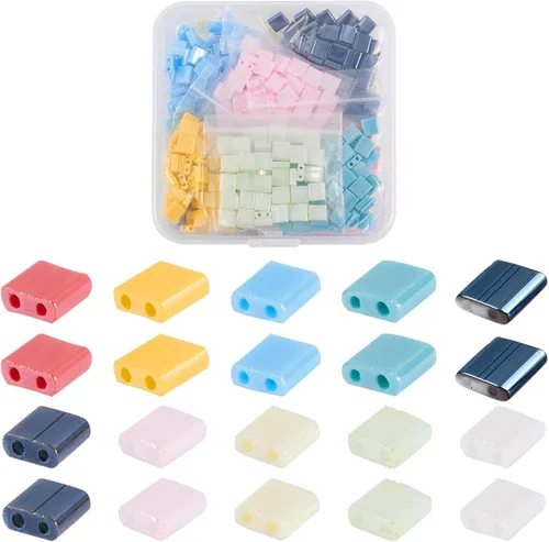 Vista 12 de Pandahall - 200 cuentas de vidrio cuadradas planas, cuentas de Tila de 2 agujeros en 10 colores para hacer pulseras, collares y aretes, joyería