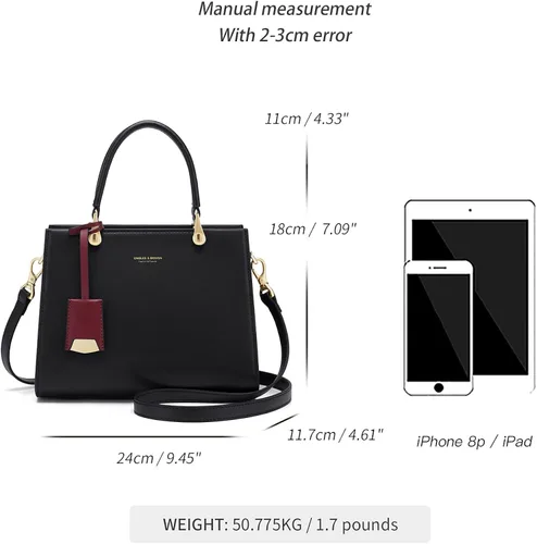 Vista 4 de Cnoles Bolso de mano de cuero de vaca para mujer, bolso de mano mediano con asa para mujer