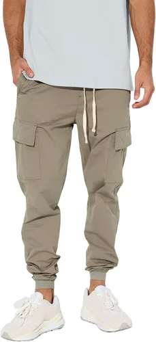 Vista 5 de Lexiart Pantalones deportivos de moda para hombre, pantalones de senderismo con cordón, pantalones deportivos largos para entrenamiento de gimnasio