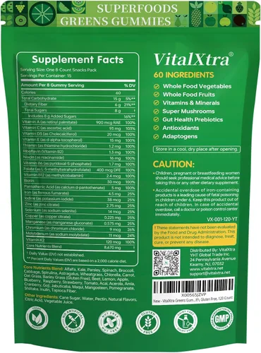 Vista 9 de Gomitas de verduras para adultos, gomitas diarias verdes, sin gluten, bajas Superfood - Gomitas multivitamínicas con espirulina, clorella