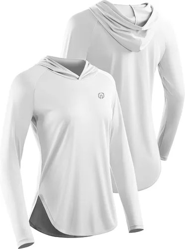Vista 4 de NELEUS Camisas de correr con protección solar para mujer, camisetas atléticas de entrenamiento con capucha