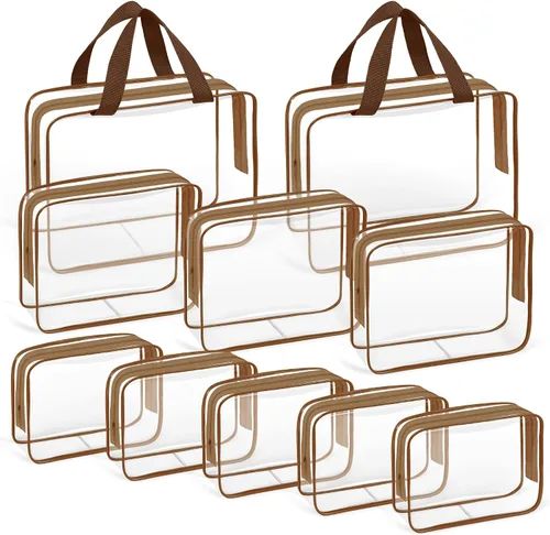 Vista 11 de TISRATOK Neceser de maquillaje transparente de viaje de 10 piezas, plástico PVC cosmético aprobado por la TSA Kit organizador con bolso con Negro