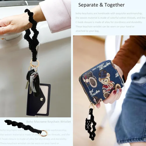 Vista 6 de BIHRTC Llavero de pulsera boho con soporte para lápiz labial, pulsera hecha a mano