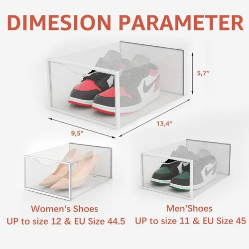 Vista 3 de Seseno Paquete de 12 cubos de almacenamiento de zapatos, organizador de zapatos apilable de plástico transparente para armario, zapatero plegable