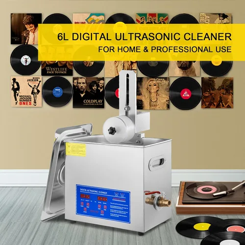 Vista 2 de VEVOR Limpiador sónico, limpiador ultrasónico de vinilo de 6 litros de 7 a 12 pulgadas, máquina de limpieza de vinilo ultrasónico de 8 registros