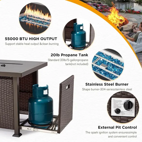 Vista 3 de HOMREST Mesa de fuego de gas propano para exteriores de 44 pulgadas, fogata de gas de encendido automático de 50,000 BTU con protector de viento