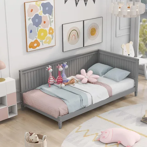 Vista 10 de Marco de sofá cama de madera maciza clásica y moderna, tamaño individual, sofá cama de madera audaz para dormitorio o sala de estar, no necesita