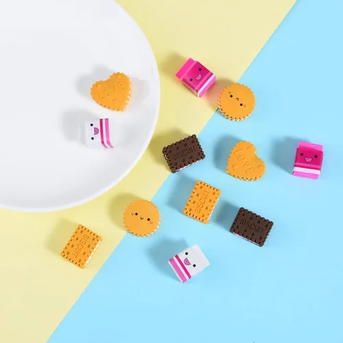 Vista 4 de Borradores de galletas para niños, 12 piezas 3D lindo rompecabezas de comida, mini borrador de galletas, divertido borrador de escritorio
