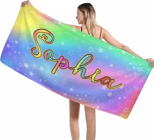 Vista 19 de MyPupSocks Toalla colorida personalizada para niños – Color arcoíris personalizada para viajes, playa, piscina y toallas de baño, toalla con nombre