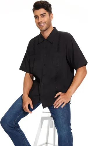 Vista 3 de MAXJON Camisas de guayabera para hombre, camisas cubanas de manga corta