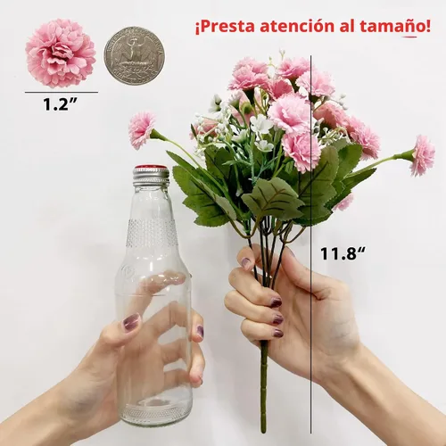 Vista 2 de SNAIL GARDEN 60Heads - Mini flores artificiales de clavel con bolsa de papel de estraza, 3 piezas de flores silvestres de caléndula de crisantemo