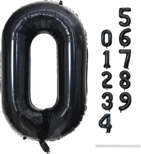 Vista 9 de Globo negro del número 0 para niñas y niños, 40 pulgadas, grande, número 0-9, de papel de aluminio, de Mylar para helio, juego de globos digitales
