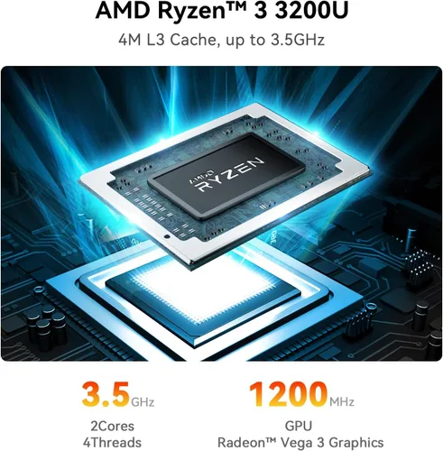 Vista 2 de Beelink Mini PC SER3 3200U, procesador AMD Ryzen 3 (2C/4T, hasta 3.5 GHz), mini computadora 8 GB DDR4 480 GB SSD, PC de escritorio dual HDMI/4K