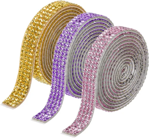 Vista 14 de MECCANIXITY 3 rollos de cinta de diamantes de imitación autoadhesiva de 3 yardas y 0.315 in para proyectos de artes y manualidades, pasteles
